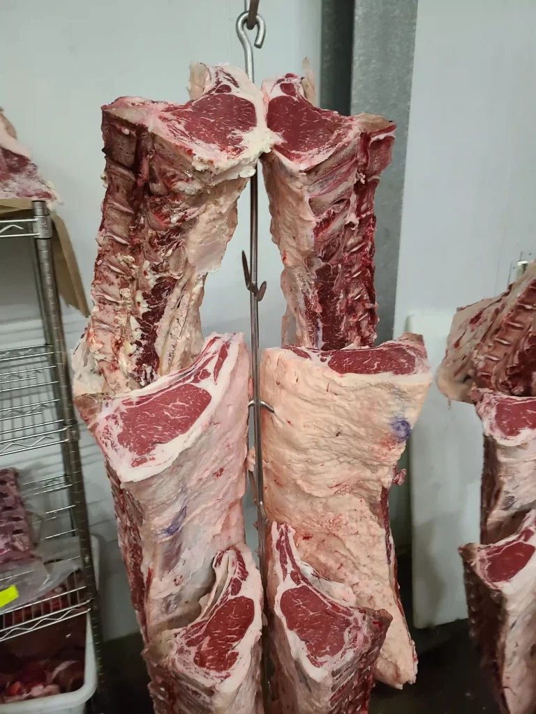 Beef in bulk hanging | Beverly Creek Farm